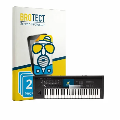 Front side of a product packaging with the brand logo BROTECT. Next to it is the device KORG Kronos 3 (2025) 61 shown with the