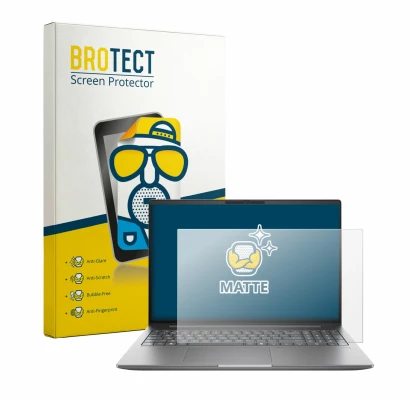 Front side of a product packaging with the brand logo BROTECT. Next to it is the device HP Zbook X G2i 16" shown with the corr