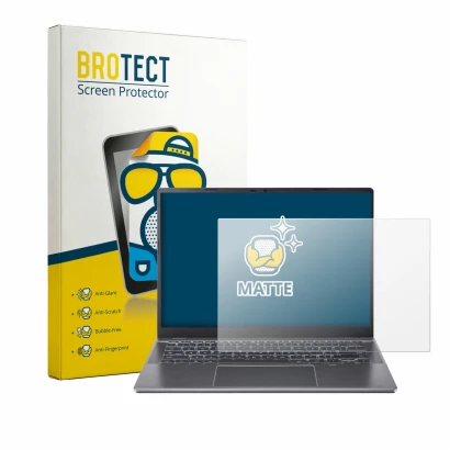 Front side of a product packaging with the brand logo BROTECT. Next to it is the device Acer Chromebook Plus 514 shown with th
