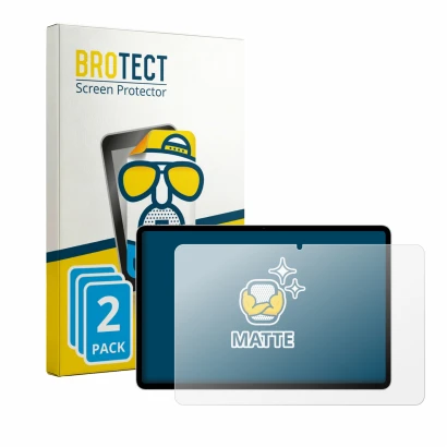 Front side of a product packaging with the brand logo BROTECT. Next to it is the device Honor Pad 20 Pro shown with the corres