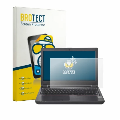 Front side of a product packaging with the brand logo BROTECT. Next to it is the device Fujitsu Celsius H780 shown with the co