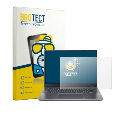 Front side of a product packaging with the brand logo BROTECT. Next to it is the device Acer Chromebook Plus Enterprise 514 sh