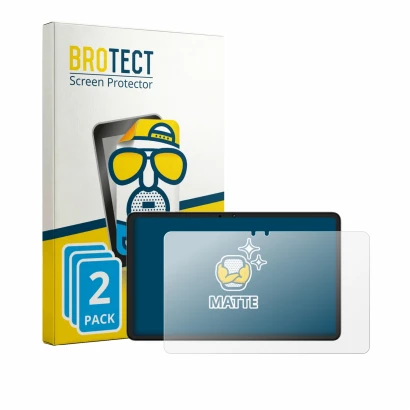 Front side of a product packaging with the brand logo BROTECT. Next to it is the device Honor Pad X7b shown with the correspon
