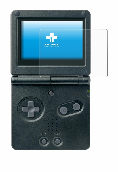 Image of the device Nintendo Gameboy Advance GBA SP with a wide variety of screen protectors.