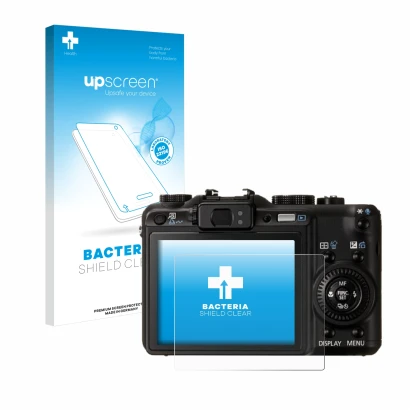 Front side of a product packaging with the brand logo upscreen. Next to it is the device Canon PowerShot G9 shown with the cor