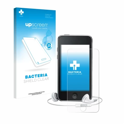 Front side of a product packaging with the brand logo upscreen. Next to it is the device Apple iPod Touch (3rd Gen.) shown wit