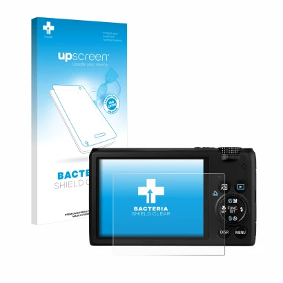 Front side of a product packaging with the brand logo upscreen. Next to it is the device Canon PowerShot S95 shown with the co
