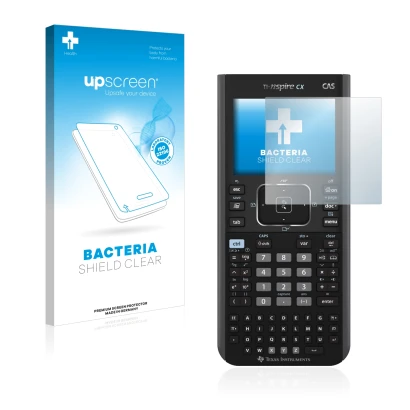 Front side of a product packaging with the brand logo upscreen. Next to it is the device Texas Instruments Nspire CX CAS shown