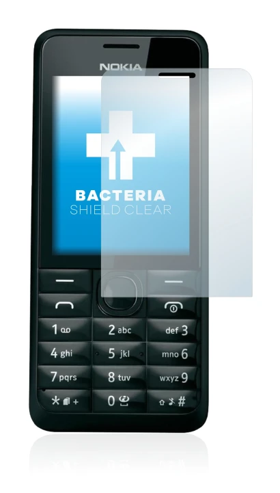 Image of the device Nokia 301 with a wide variety of screen protectors.