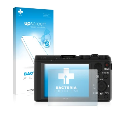 Front side of a product packaging with the brand logo upscreen. Next to it is the device Sony Cyber-Shot DSC-HX50V shown with 