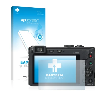 Front side of a product packaging with the brand logo upscreen. Next to it is the device Panasonic Lumix DMC-LF1 shown with th