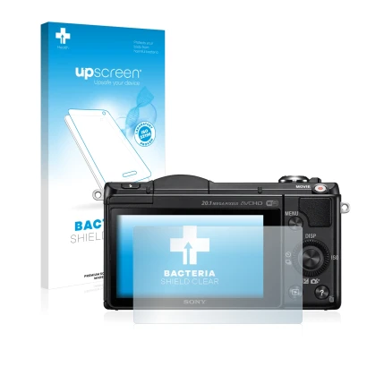 Front side of a product packaging with the brand logo upscreen. Next to it is the device Sony Alpha 5000 (DSLR-A5000) shown wi