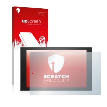 Front side of a product packaging with the brand logo upscreen. Next to it is the device Lenovo ThinkPad Tablet 8 shown with t