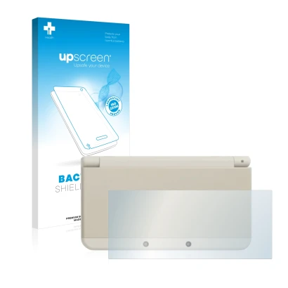 Front side of a product packaging with the brand logo upscreen. Next to it is the device Nintendo New 3DS (housing) shown with