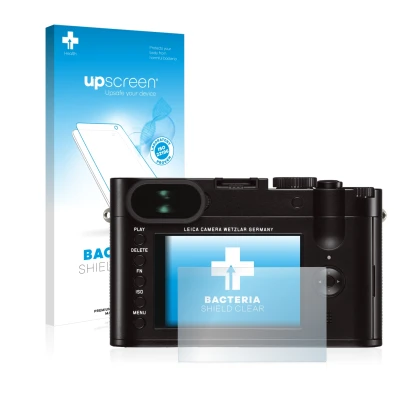 Front side of a product packaging with the brand logo upscreen. Next to it is the device Leica Q (Typ 116) shown with the corr