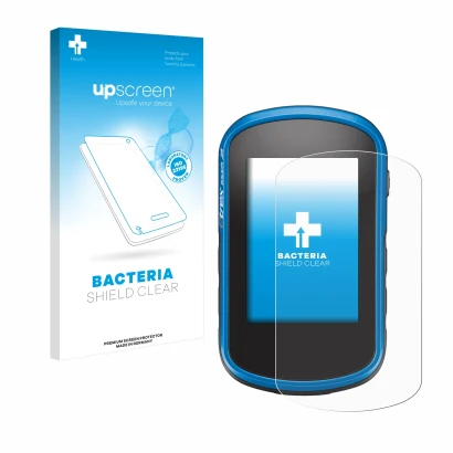 Front side of a product packaging with the brand logo upscreen. Next to it is the device Garmin eTrex Touch 35 shown with the