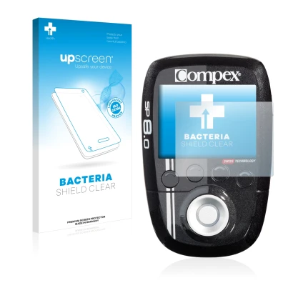 Front side of a product packaging with the brand logo upscreen. Next to it is the device Compex SP 8.0 shown with the correspo