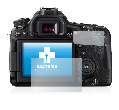 Image of the device Canon EOS 80D with a wide variety of screen protectors.
