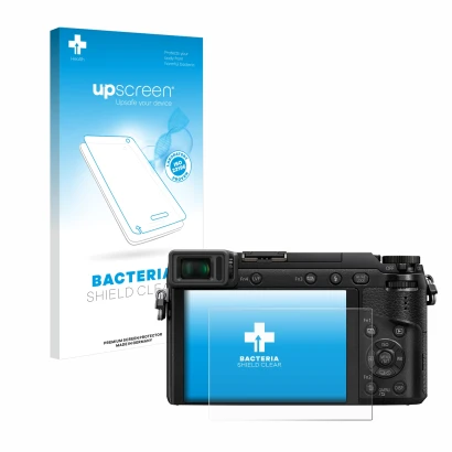 Front side of a product packaging with the brand logo upscreen. Next to it is the device Panasonic Lumix DMC-GX80 shown with t