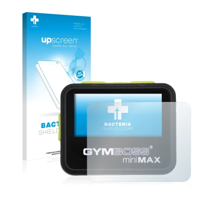 Front side of a product packaging with the brand logo upscreen. Next to it is the device Gymboss Minimax shown with the corres