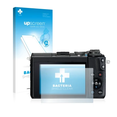 Front side of a product packaging with the brand logo upscreen. Next to it is the device Canon EOS M6 shown with the correspon