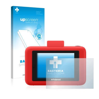 Front side of a product packaging with the brand logo upscreen. Next to it is the device Polaroid Snap Touch shown with the co
