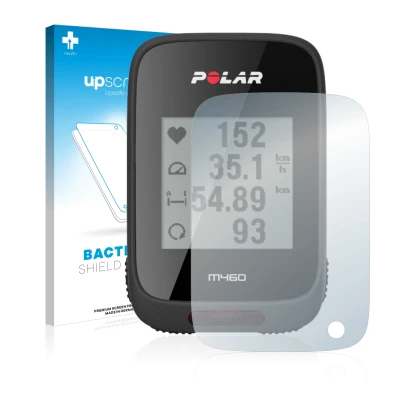 Front side of a product packaging with the brand logo upscreen. Next to it is the device Polar M460 shown with the correspondi
