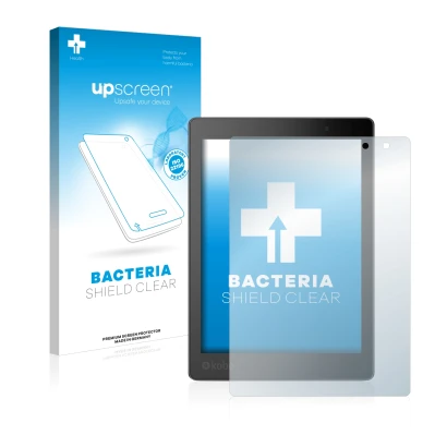Front side of a product packaging with the brand logo upscreen. Next to it is the device Kobo Aura One shown with the correspo