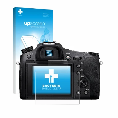 Front side of a product packaging with the brand logo upscreen. Next to it is the device Sony Cyber-Shot DSC-RX10 IV shown wit