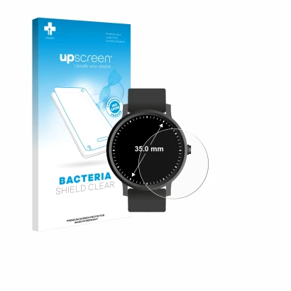 Front side of a product packaging with the brand logo upscreen. Next to it is the device Circular Displays (ø: 35 mm) shown wi