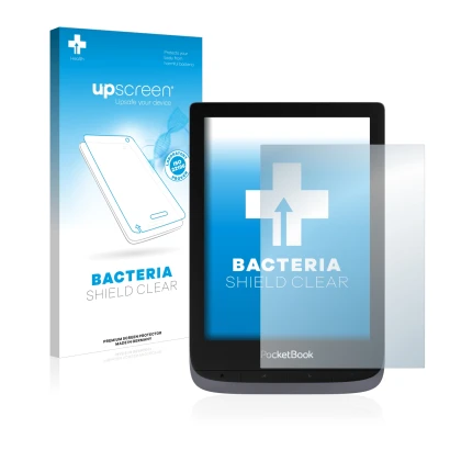 Front side of a product packaging with the brand logo upscreen. Next to it is the device PocketBook Touch HD 3 shown with the