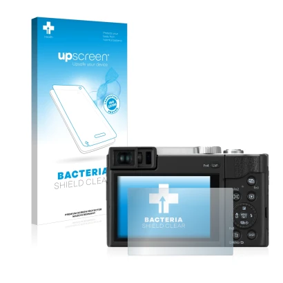 Front side of a product packaging with the brand logo upscreen. Next to it is the device Panasonic Lumix DC-TZ96 shown with th