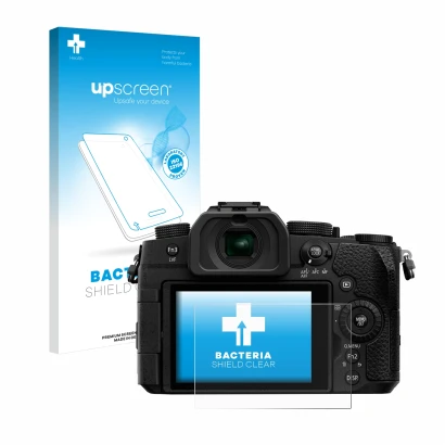 Front side of a product packaging with the brand logo upscreen. Next to it is the device Panasonic Lumix DC-G91 shown with the