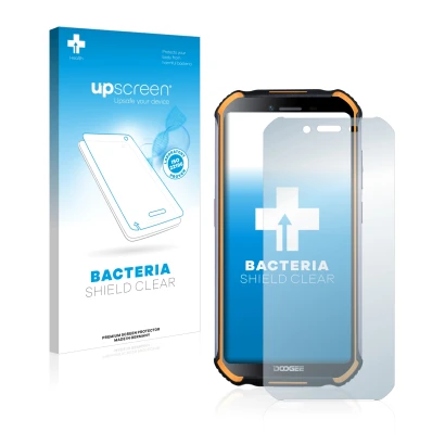 Front side of a product packaging with the brand logo upscreen. Next to it is the device Doogee S40 shown with the correspondi