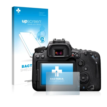 Front side of a product packaging with the brand logo upscreen. Next to it is the device Canon EOS 90D shown with the correspo