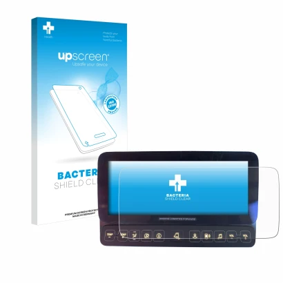 Front side of a product packaging with the brand logo upscreen. Next to it is the device Mercedes-Benz Actros 2019 Touch-Displ