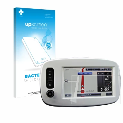 Front side of a product packaging with the brand logo upscreen. Next to it is the device TomTom Smart 453 2018 shown with the 