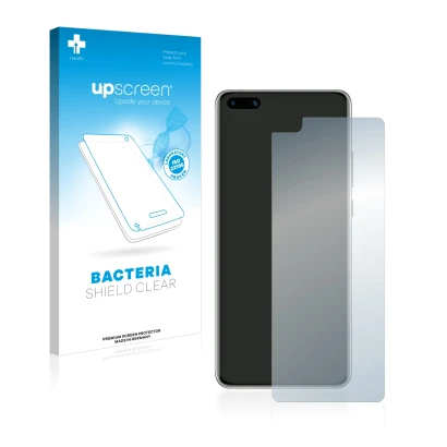 Front side of a product packaging with the brand logo upscreen. Next to it is the device Huawei P40 shown with the correspondi