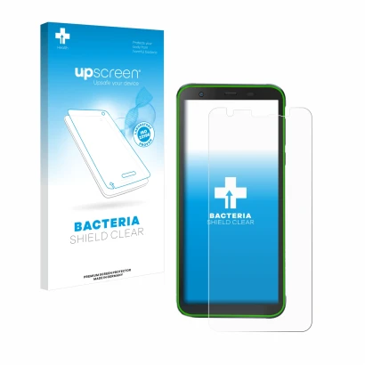 Front side of a product packaging with the brand logo upscreen. Next to it is the device Blackview BV6300 Pro shown with the c
