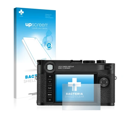 Front side of a product packaging with the brand logo upscreen. Next to it is the device Leica M10-R shown with the correspond