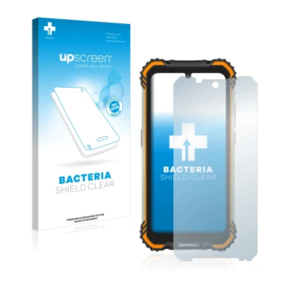 Front side of a product packaging with the brand logo upscreen. Next to it is the device Doogee S58 Pro shown with the corresp