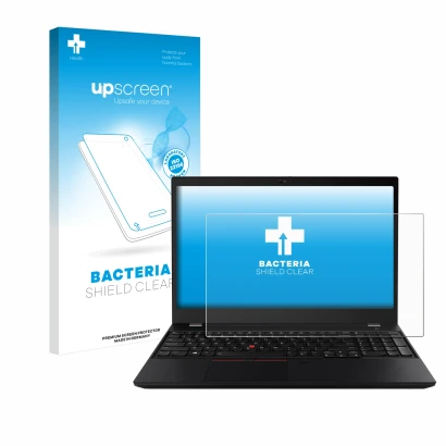 Front side of a product packaging with the brand logo upscreen. Next to it is the device Lenovo ThinkPad T15 shown with the co