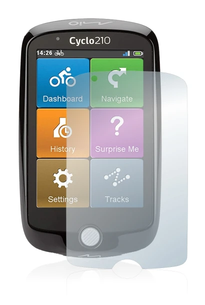 Image of the device Mio Cyclo 210 with a wide variety of screen protectors.