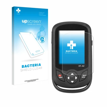 Front side of a product packaging with the brand logo upscreen. Next to it is the device Hti HT A2 shown with the correspondin