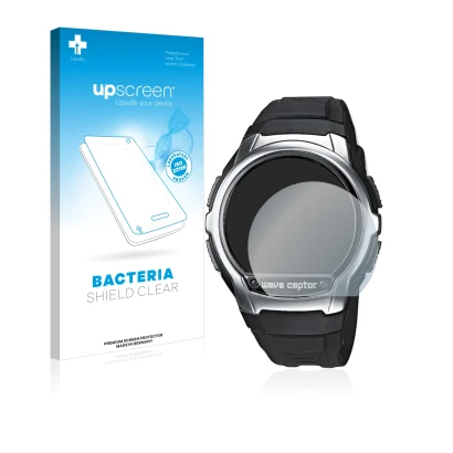 Front side of a product packaging with the brand logo upscreen. Next to it is the device Casio Wave Ceptor WV-58 shown with th