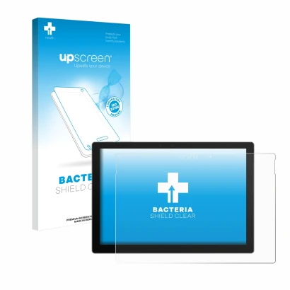 Front side of a product packaging with the brand logo upscreen. Next to it is the device Microsoft Surface Pro 7 Plus shown wi