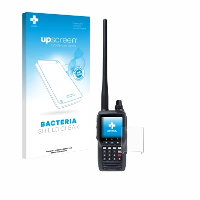Front side of a product packaging with the brand logo upscreen. Next to it is the device Yaesu FTA-550 shown with the correspo