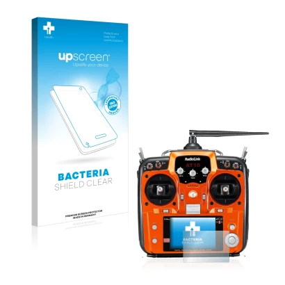 Front side of a product packaging with the brand logo upscreen. Next to it is the device RadioLink AT10II shown with the corre