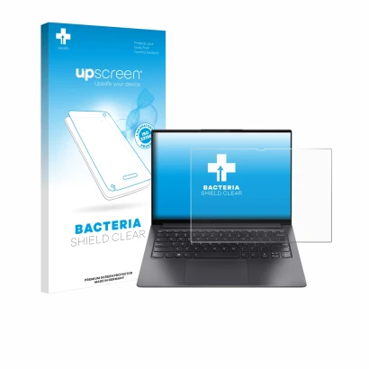 Front side of a product packaging with the brand logo upscreen. Next to it is the device Lenovo Yoga Slim 7 Pro 14" shown with