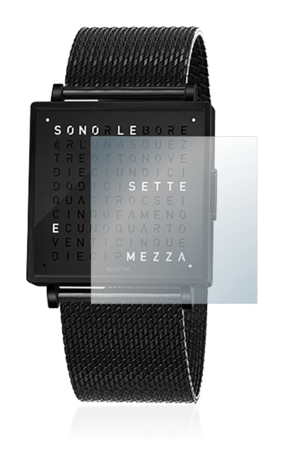 Image of the device Qlocktwo W35 with a wide variety of screen protectors.